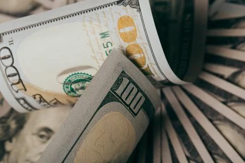 American dollars. A stack of hundred dollar bills. Close up 스톡 사진