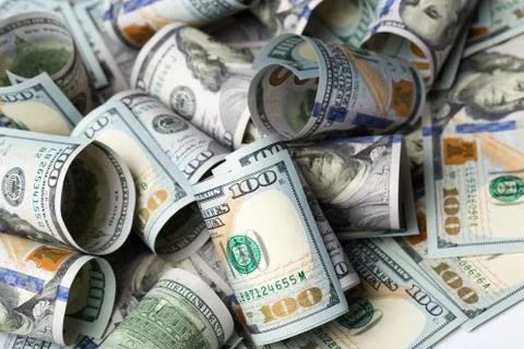 American dollars. A stack of hundred dollar bills. Close up Stock Photos