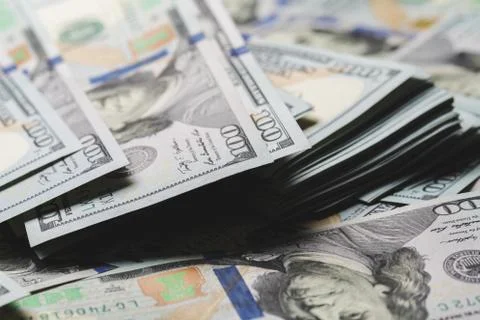 American dollars. A stack of hundred dollar bills. Close up Stock Photos