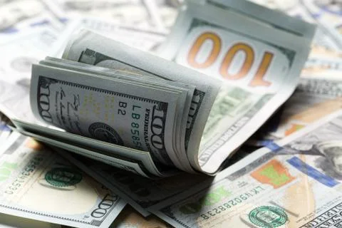 American dollars. A stack of hundred dollar bills. Close up Stock Photos
