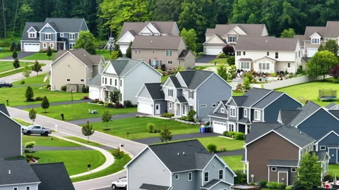 American dream homes as example of real estate development in US suburbs. View Stock Footage 249935504