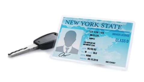 American driving license and car key on white background Stock Photos