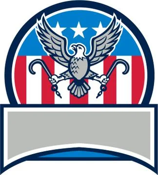 American Eagle Clutching Towing J Hook Circle Retro Stock Illustration