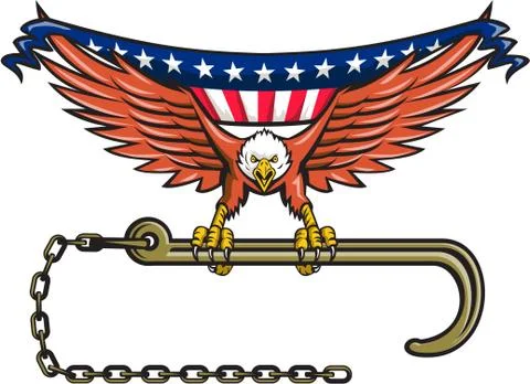 American Eagle Clutching Towing J Hook USA Flag Retro Stock Illustration