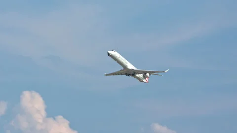 American Eagle CRJ-900 Taking Off from Charlotte Douglas CLT Airport Video stock 145922479