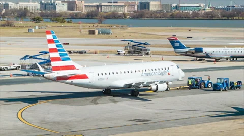 American Eagle Embraer 175 Airliner Prepared for Departure at DCA Stock Footage 67573408