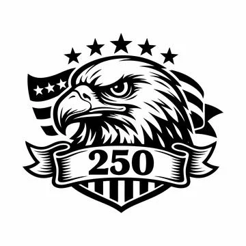American eagle head emblem illustration with stars banner and number 250 symb Иллюстрация