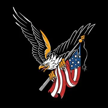 American eagle tattoo design with flag Stock Illustration