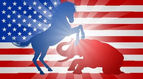 American Election Concept Donkey Beating Elephant Stock Illustration