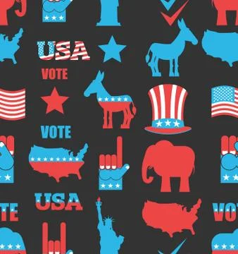American Elections seamless pattern. Republican elephant and Democratic donke Stock Illustration