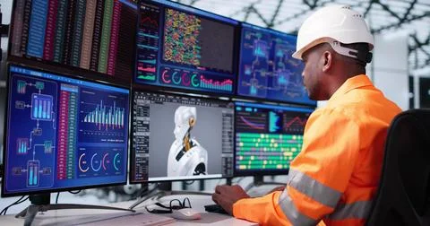 American Engineer Designing Advanced AI Robot Prototypes Using Innovative Tec Stock Photos
