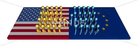 American eu meeting with workforce on flags illustration Stock Illustration