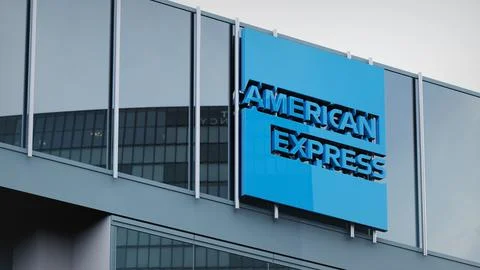 American Express Stock data presented on the logo of the office facade editorial Stock Photos