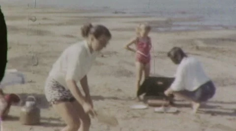 American FAMILY PICNIC at the Beach 1960s Vintage Film Home Movie 3819 Stock Footage