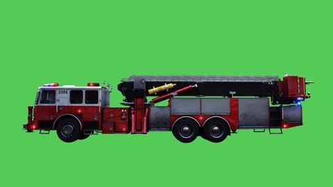 American fire engine, fire rescue, green, screen, isolate., Realistic, flashing Illustrazione stock