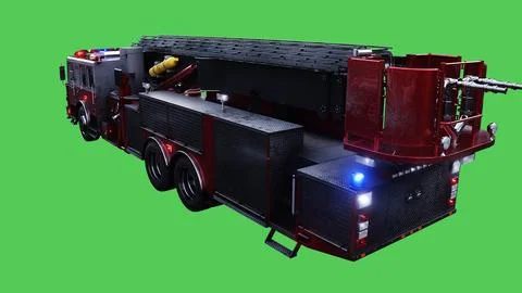American fire engine, fire rescue, green, screen, isolate., Realistic, flashing Illustrazione stock