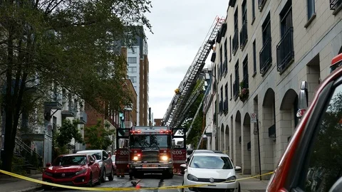 American firetrucks in the street Stock Footage 116713751