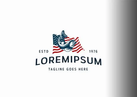 American fish logo design. Vector illustration of fish with american flag. Vi Illustration