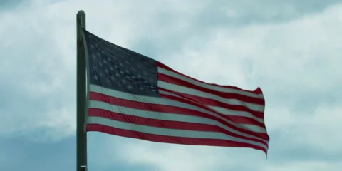 American flag 1 medium slow motion waving 2:1 2K Video stock 199180550