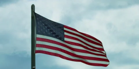 American flag 2 medium slow motion waving 2:1 2K Video stock 199194828