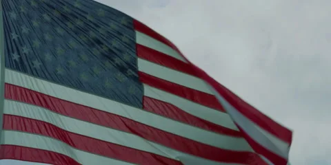 American flag 3 close up slow motion waving 2:1 2K Video stock 199295445