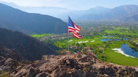 American Flag Aerial Drone View Over La Quinta California United States Stock Footage 341284016