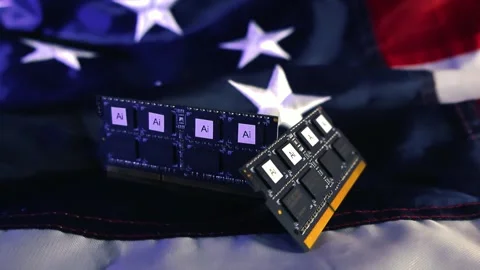 American flag with AI memory chips technology Stock Footage 338329269