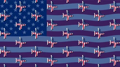 American Flag with Airplanes Pattern for National Aviation Day. Stock Illustration