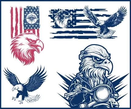 American Flag, American Eagle Attacks with Eagle Shirt and Eagle  Bird Flying Stock-Illustration
