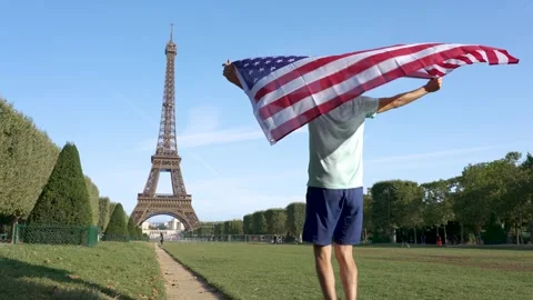 American flag and Eiffel tower Stock Footage 249202212