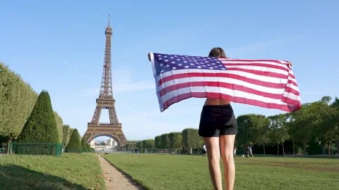 American flag and Eiffel tower Stock Footage 249202255