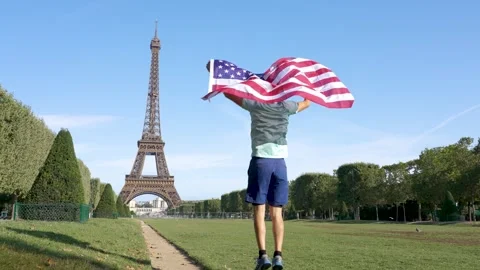 American flag and Eiffel tower Stock Footage 249202300