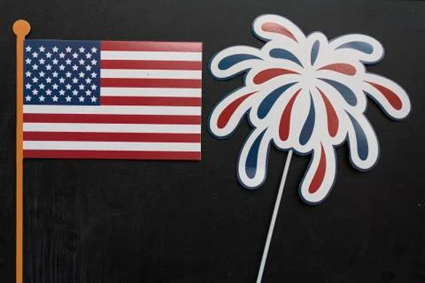 American flag and firework props Stock Photos