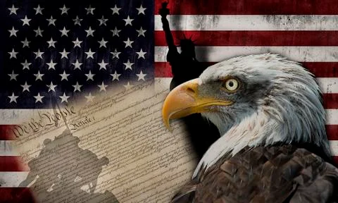 American flag and monuments Stock Photos