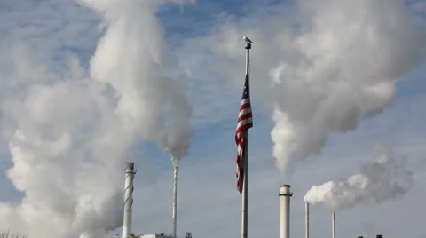 American Flag and Smokestacks Video stock 45576408