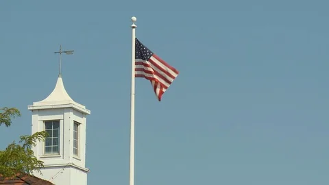 American Flag and Tower Stock Footage 92226871