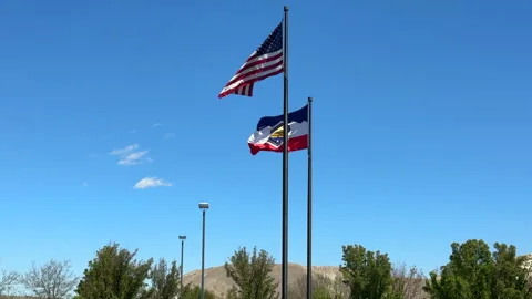 The American Flag and Utah State flag flying in the wind Stock Footage 333646101