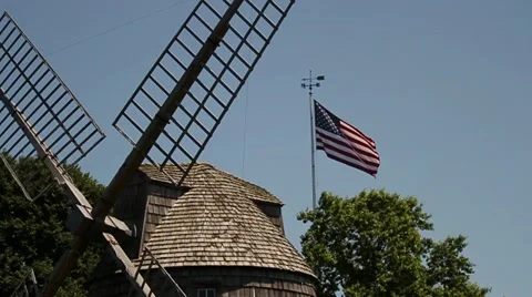 American Flag and Windmill Video stock 10892854