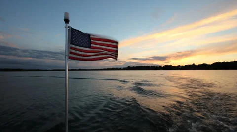 American Flag on the back of boat Stock Footage 29802899