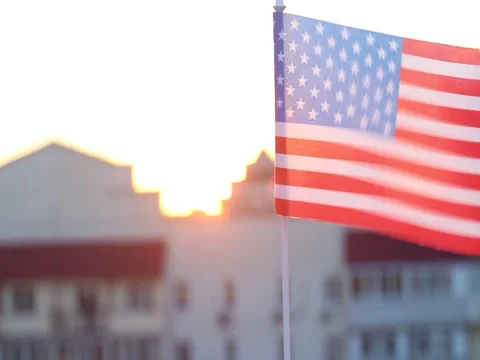 American Flag on the Background of the City Stock Footage 71269537