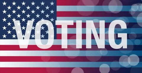 American flag background with VOTING transparent text and bokeh, symbolizing U.S Stock Illustration