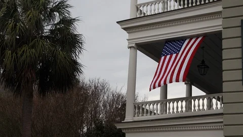 American Flag on Balcony Stock Footage 122181336