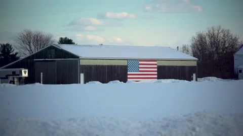 American Flag On Barn Video stock 148293017