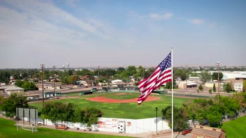 American Flag at Baseball Field Stock Footage