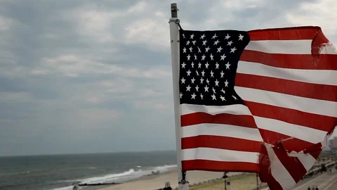 American flag at the beach Stock Footage 109556914