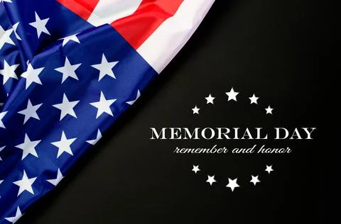 American flag on a black background with the text Memorial Day Stock Photos