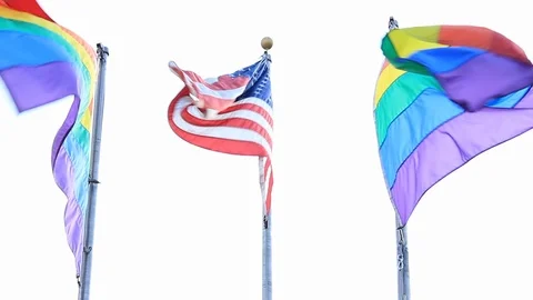 American Flag Blowing with Rainbow Pride Flags Vídeo Stock 105170787