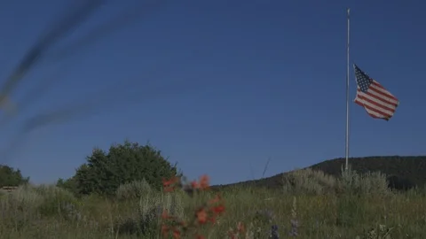 American Flag Blowing in Wind in Field 스톡 동영상 121639660