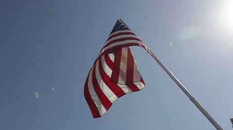 American Flag Blowing in Wind Stock Footage 26114222