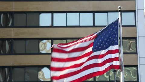 American Flag Blowing in Wind Stock Footage 71337006